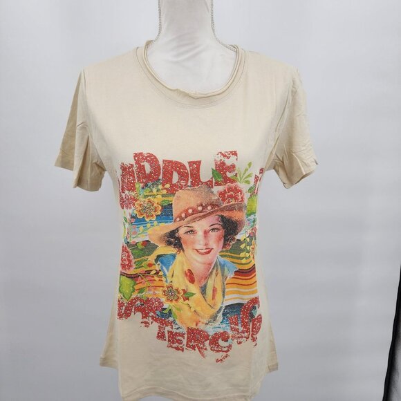 MONTANA WEST American Bling Saddle Up Buttercup Short Sleeve T Shirt Top L NWT - Picture 4 of 11